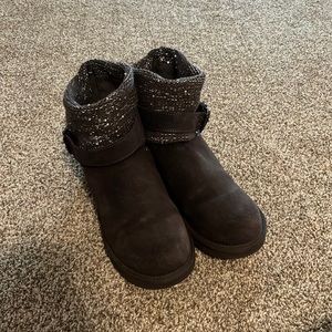 Grey UGG boots with sparkles and buckle at the top